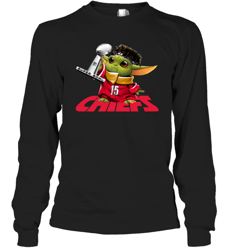 Kansas City Chiefs Baby Yoda Patrick Mahomes Long Sleeve T-Shirt - nikotee Kansas City Chiefs Baby Yoda Patrick Mahomes Long Sleeve T-Shirt - nikotee
