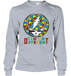 Skull Autism Its Ok To Be Different Long Sleeve T-Shirt - nikotee