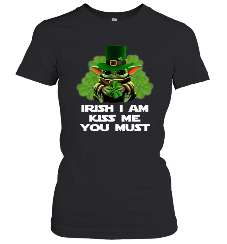 Leprechaun Baby Yoda Hug Shamrock Irish I am kiss me Women's T-Shirt - nikotee