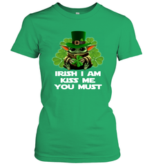 Leprechaun Baby Yoda Hug Shamrock Irish I am kiss me Women's T-Shirt - nikotee